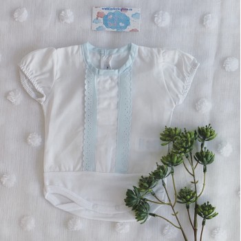 BODY CAMISA  BLANCO/CELESTE